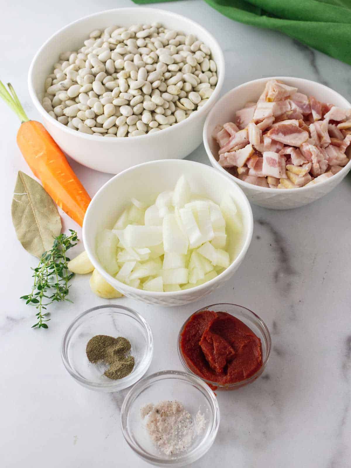 ingredients to make copycat Campbell's Bean & Bacon Soup.