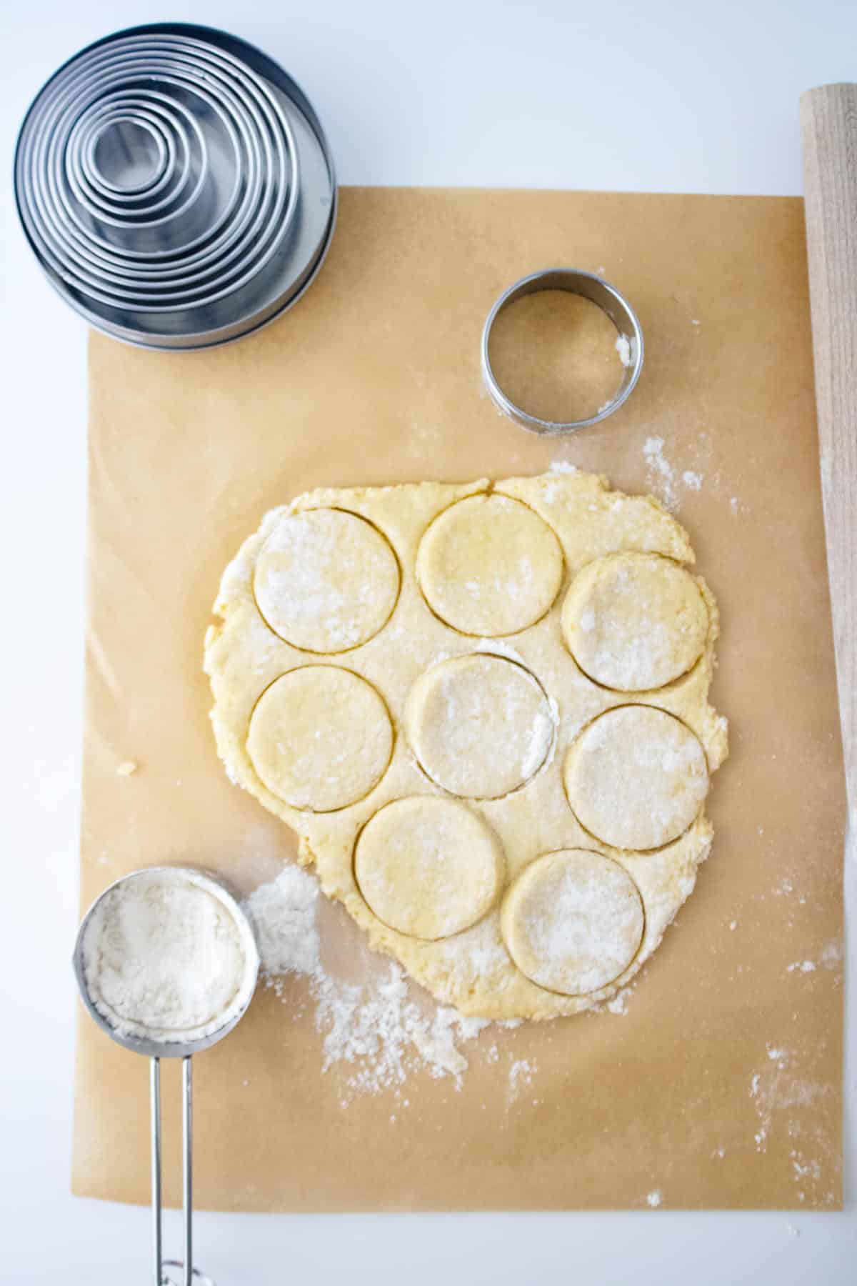 circles cut out from rolled out dough.