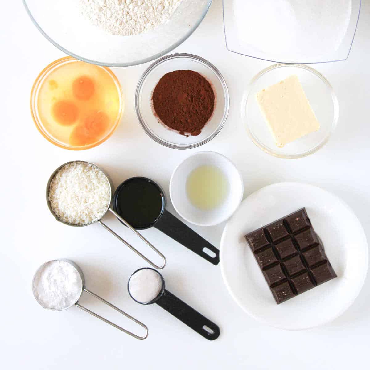ingredients for making a marbled cake.