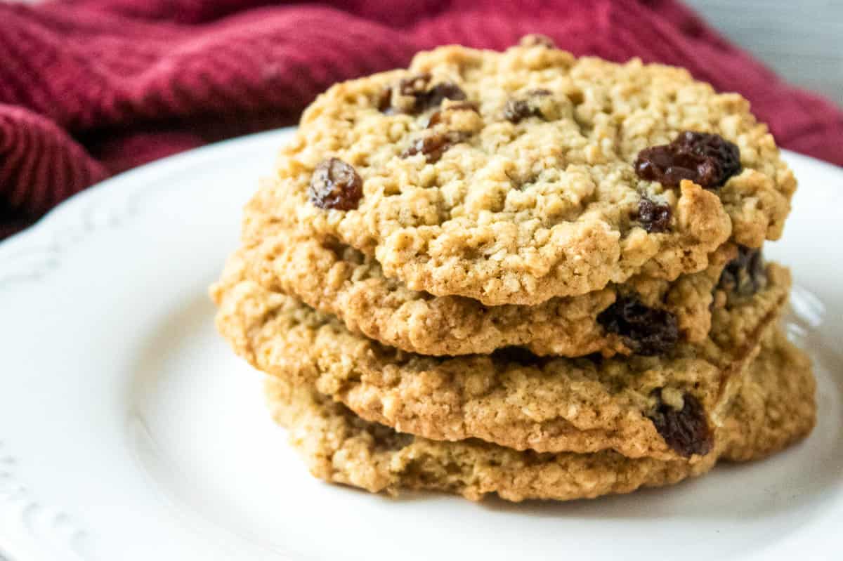 oatmeal raisin cookies on a plate.