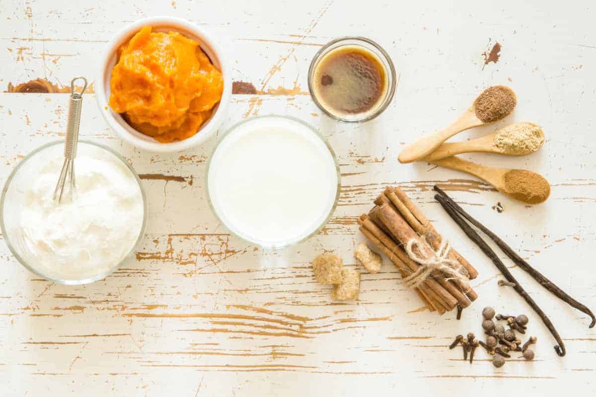 ingredients for making homemade pumpkin chai latte.