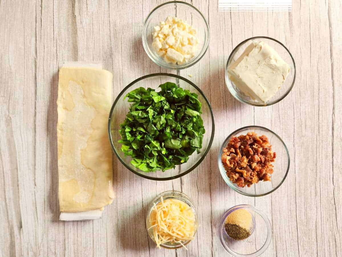 ingredients for making savory puff pastry tarts.