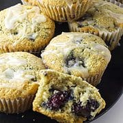 platter of fresh baked blackberry muffins.