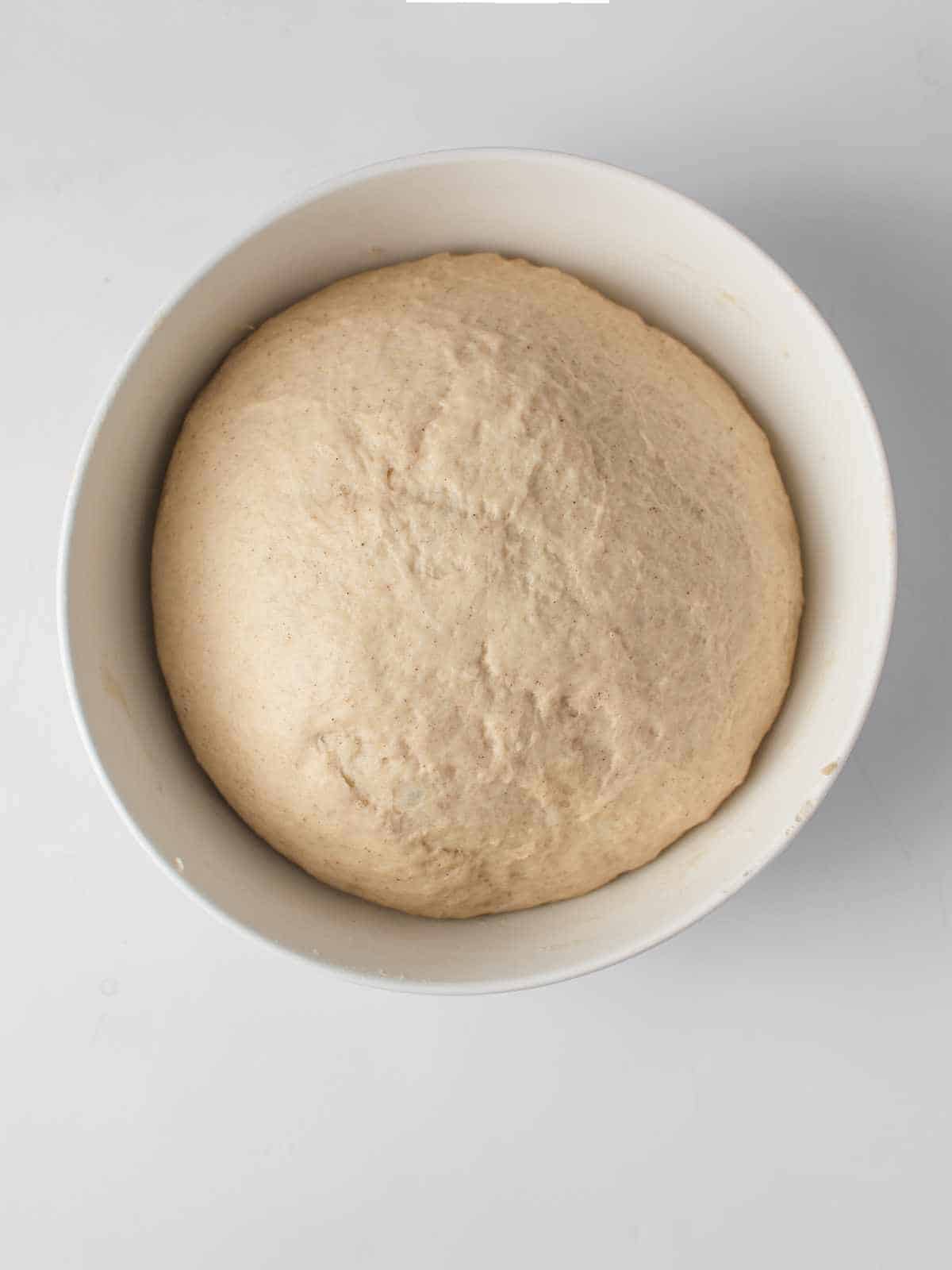 bulk rising dough in a bowl.