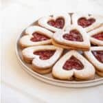 Plate of Raspberry Linzer cookies.