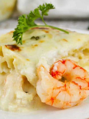 square of seafood lasagne.