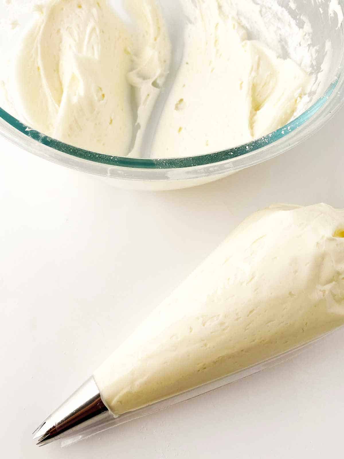 buttercream frosting in a piping cone.