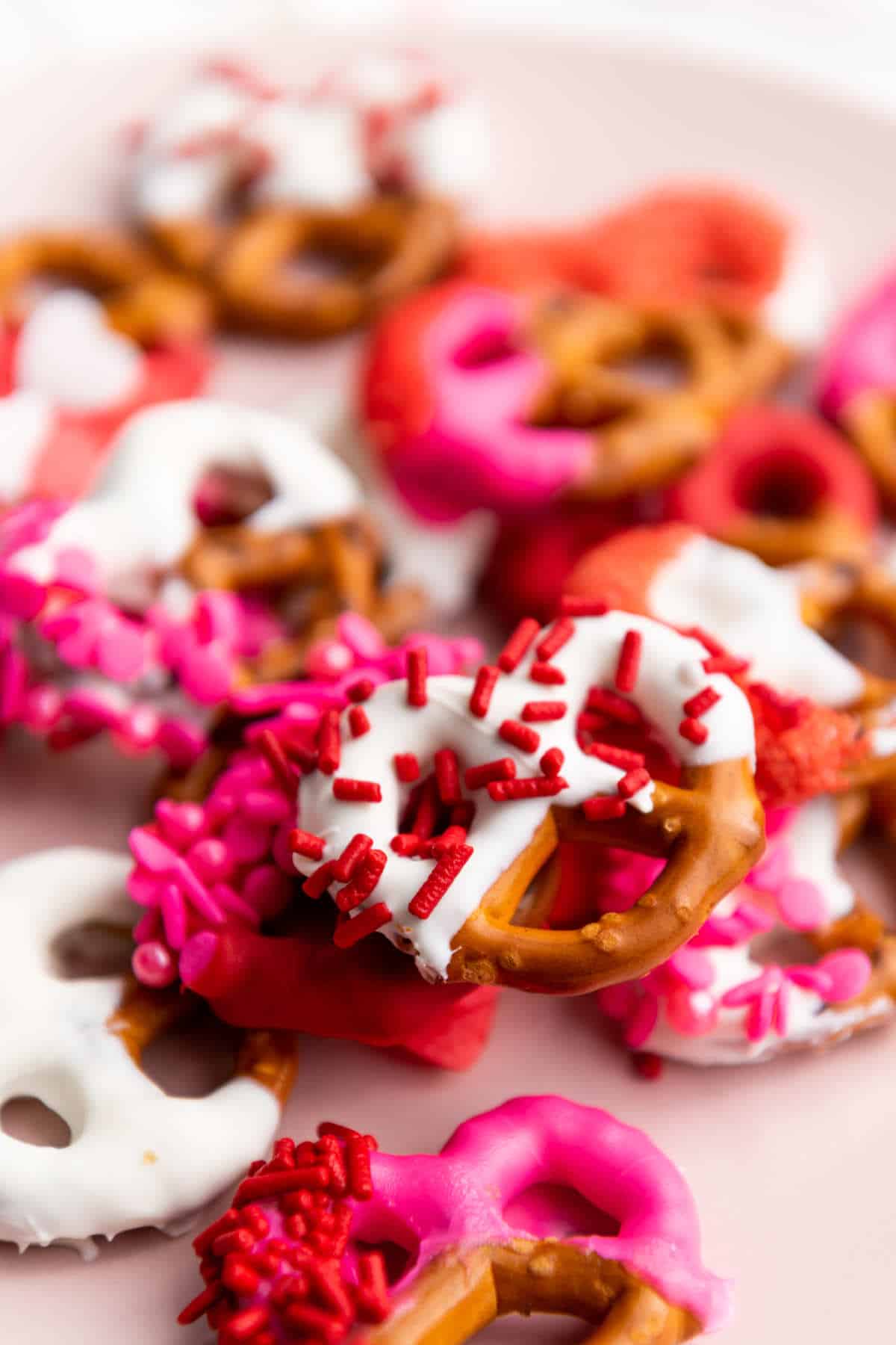 Plate of  chocolate covered pretzels valentines