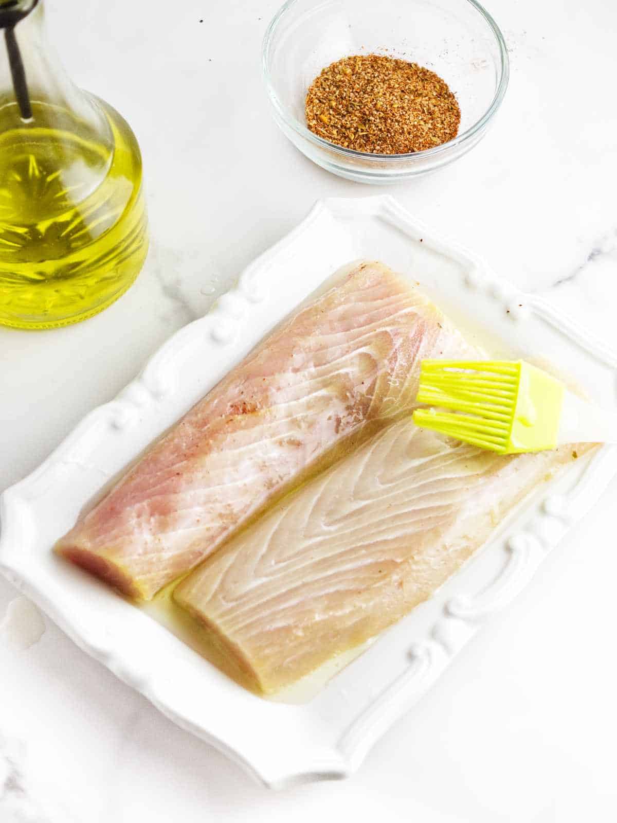 fish fillets brushed with olive oil.