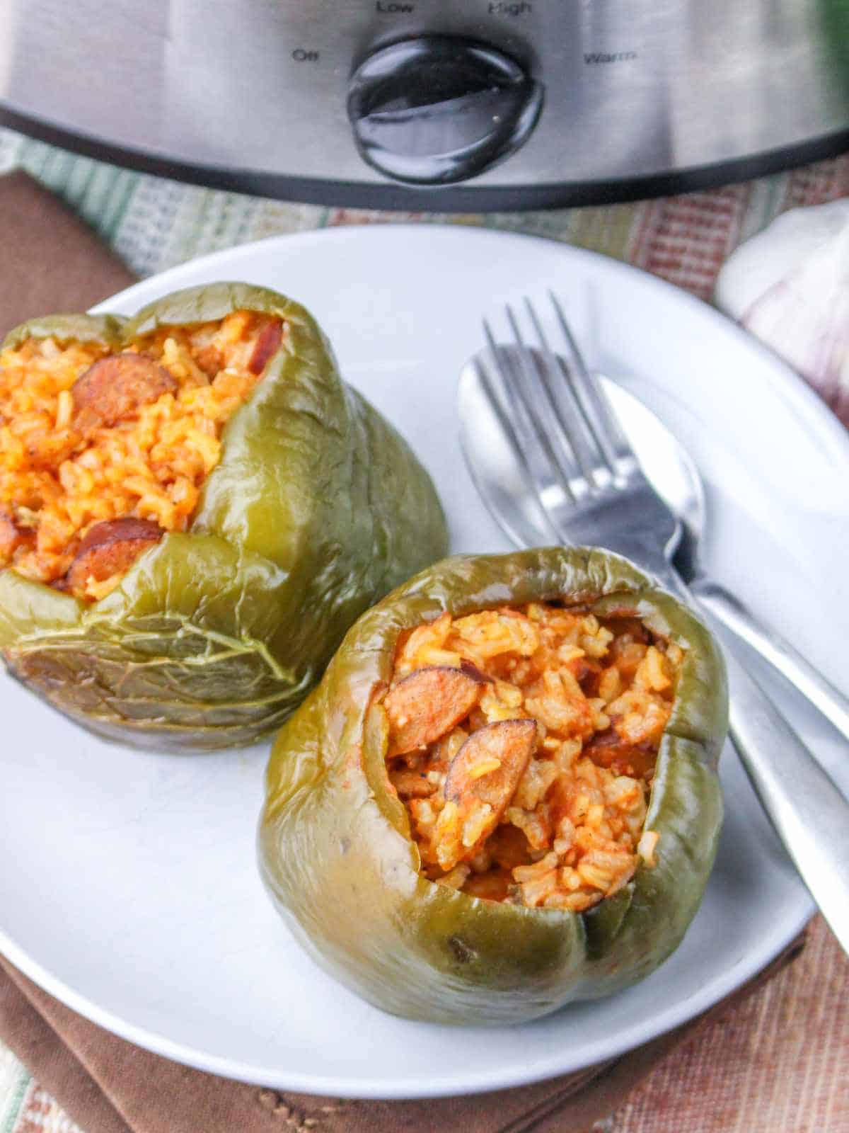 plate with old fashioned stuffed peppers.