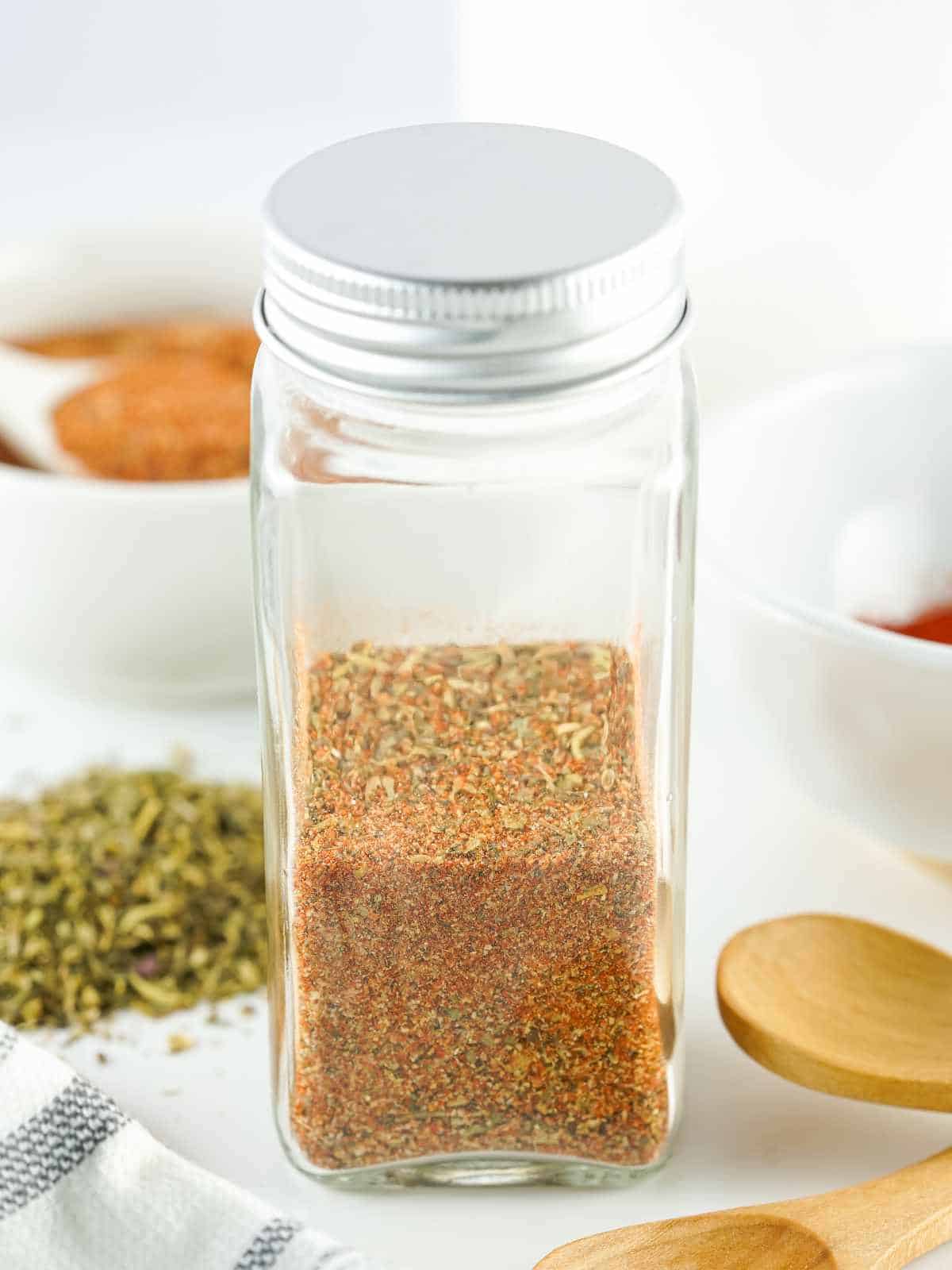 spice jar filled with spice blend.