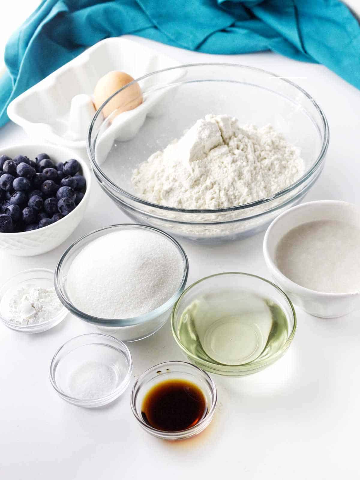 ingredients for blueberry muffins.