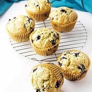 baked dairy free blueberry muffins.