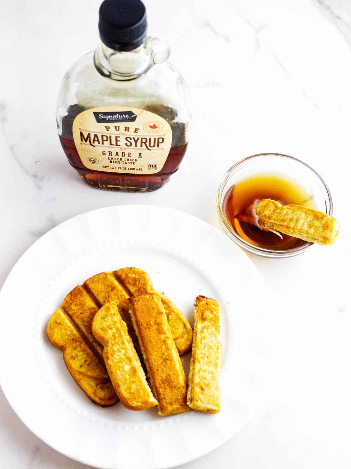 french toast sticks with maple syrup.