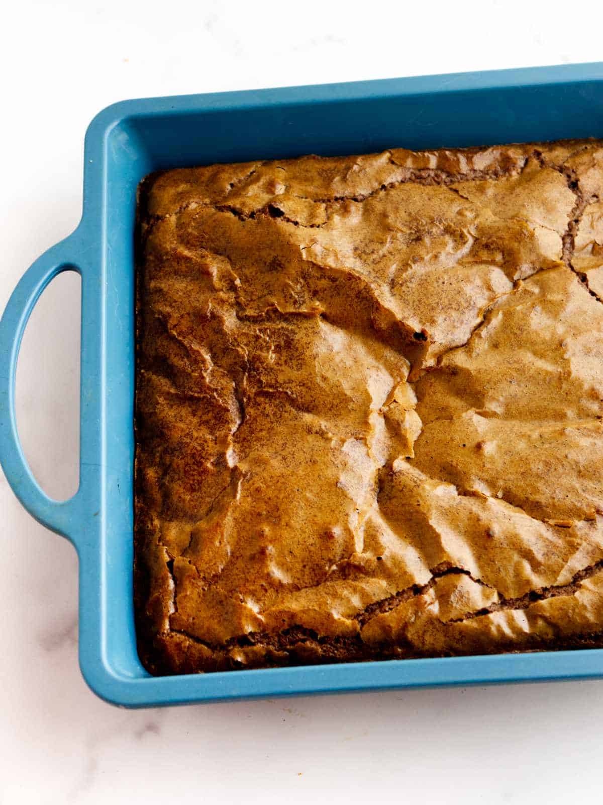baked brownies in a pan.