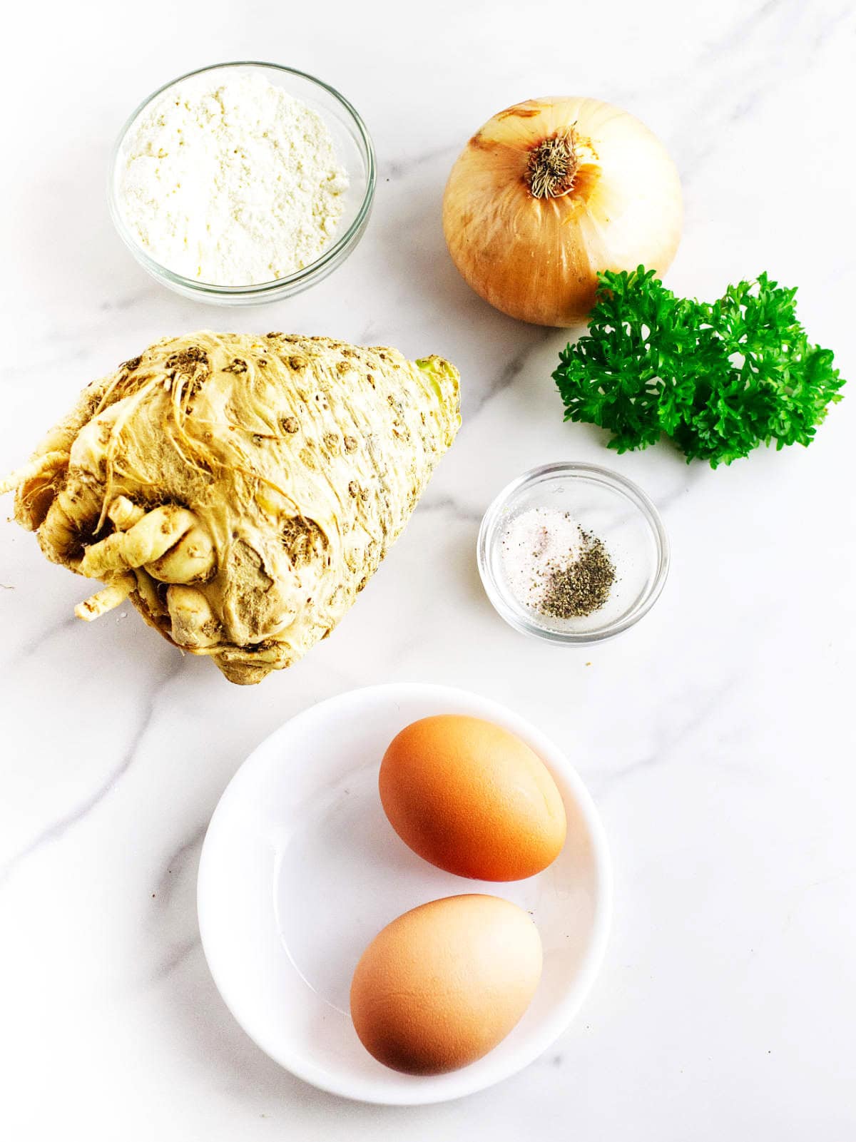 ingredients for celery root latkes.