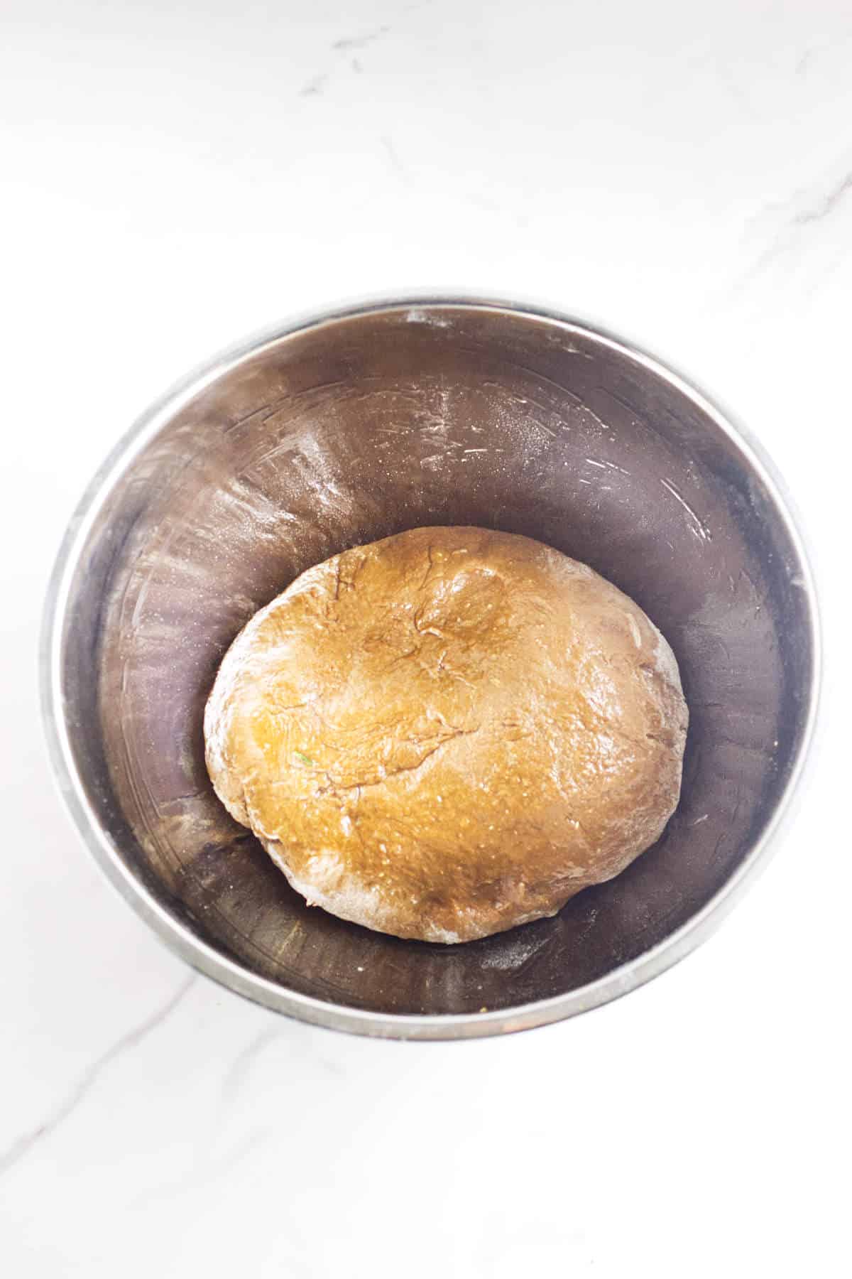 Kneaded dough ball for Cheesecake Factory brown bread rolls.