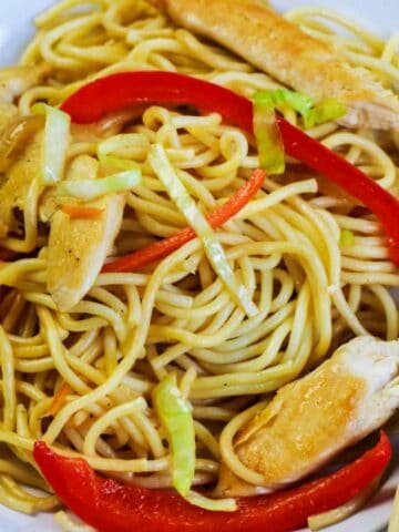 Chicken lo Mein on a serving plate.