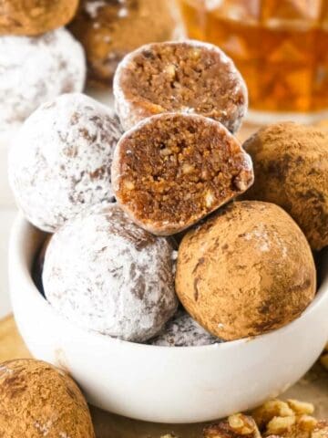 rum ball rolled in powdered sugar to coat it.