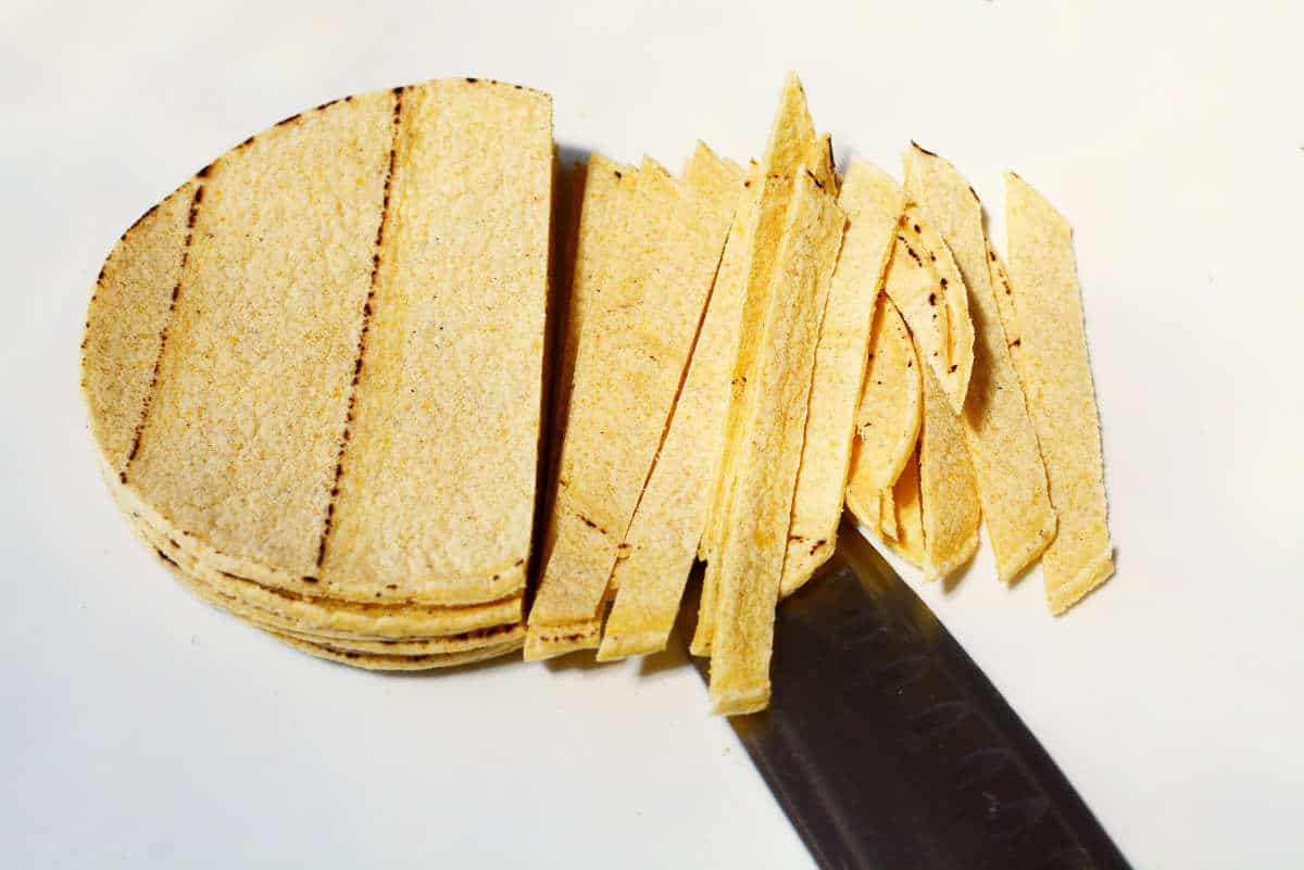 corn tortillas cut into strips.