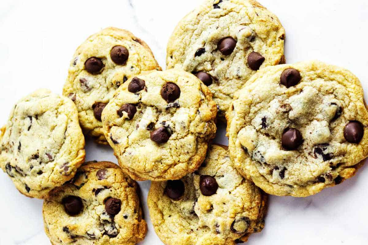 giant chocolate chip cookies on a white background.