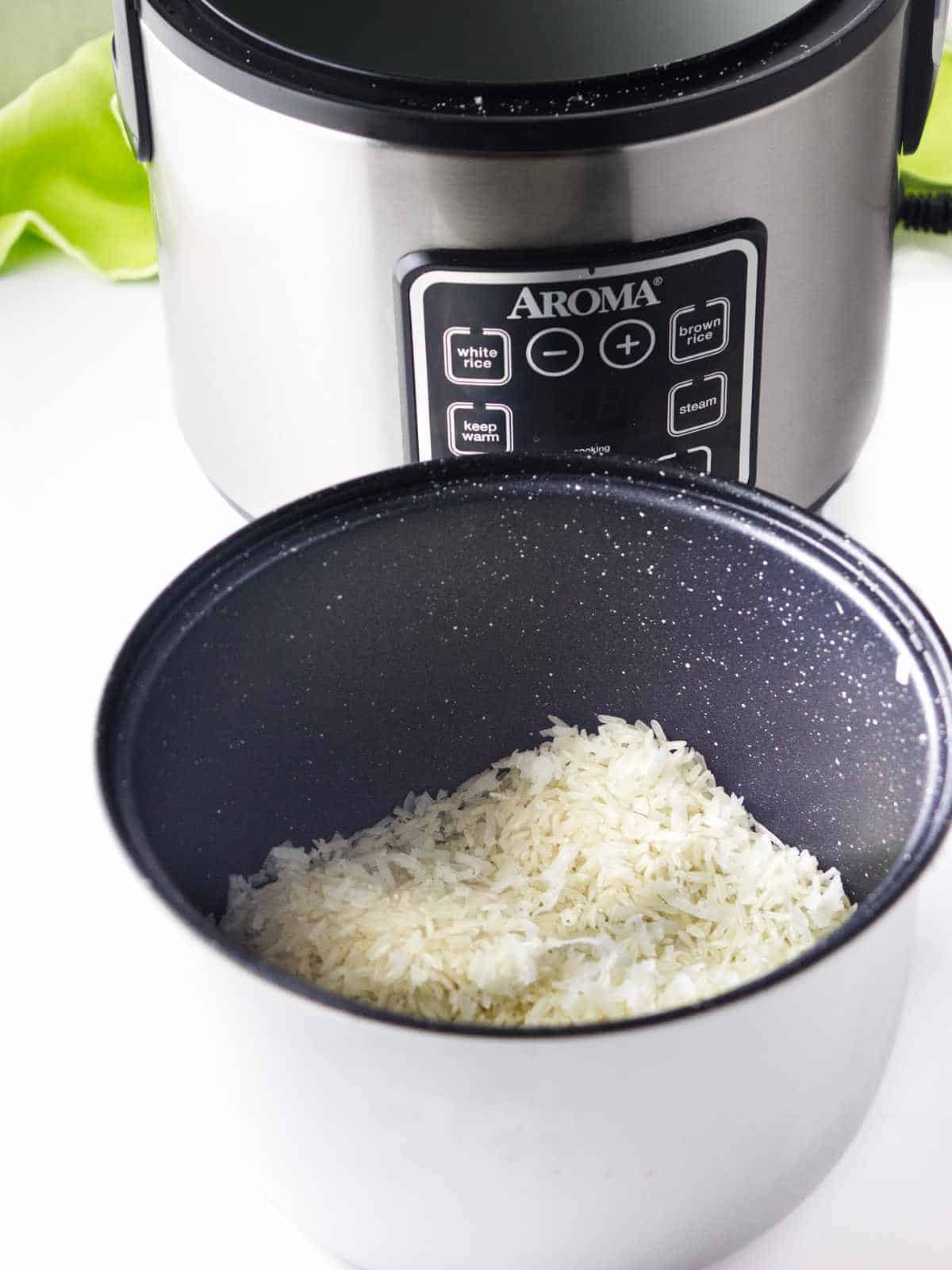 rinsed rice in a pot.