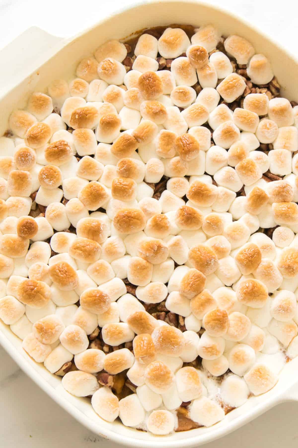 browned marshmallow topped casserole.