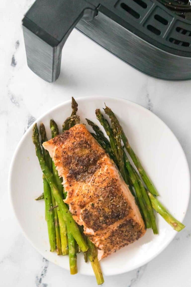 Air Fryer Salmon and Asparagus Smells Like Delish