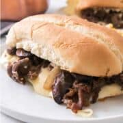 philly cheesesteak on a plate.