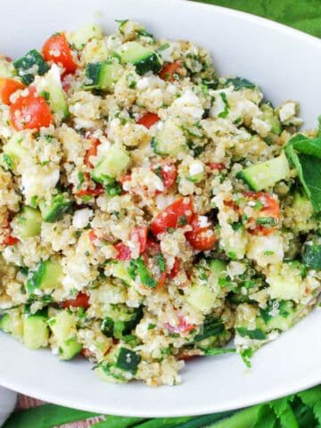 Tossed quinoa tabbouleh salad.