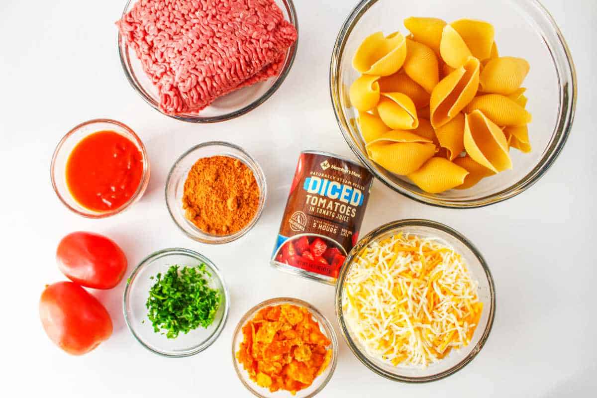 ingredients for taco stuffed shells.