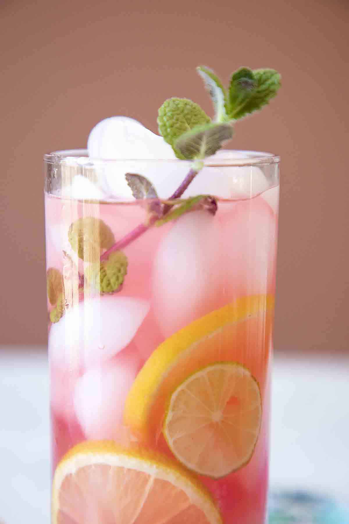 cocktails with lemonade mint and rhubarb spritzer.