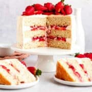 white cake with strawberry jam filling.