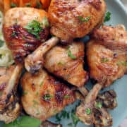 platter of lollipop chicken drumsticks.