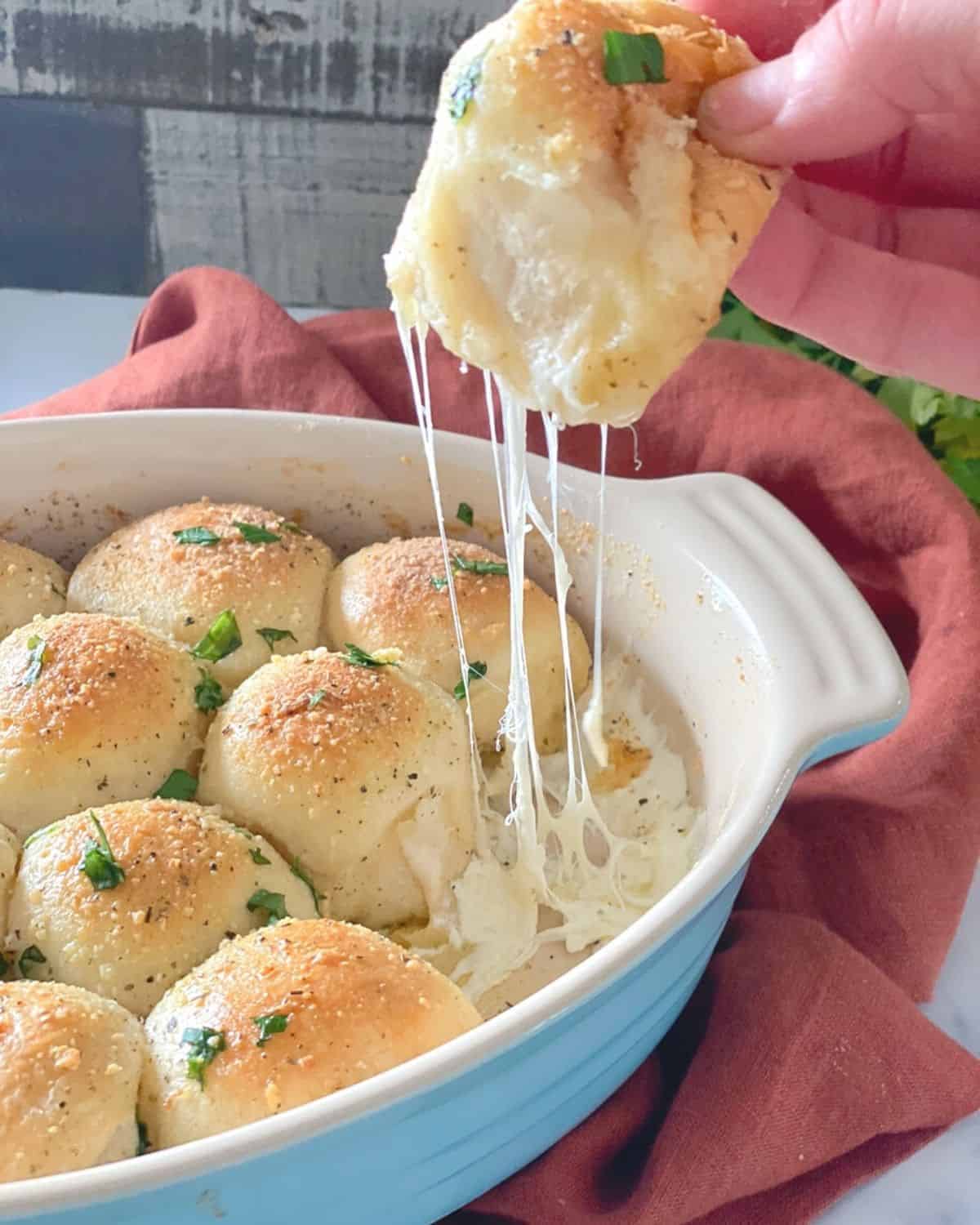 garlic bread rolls filled with stretchy cheese for father's day.