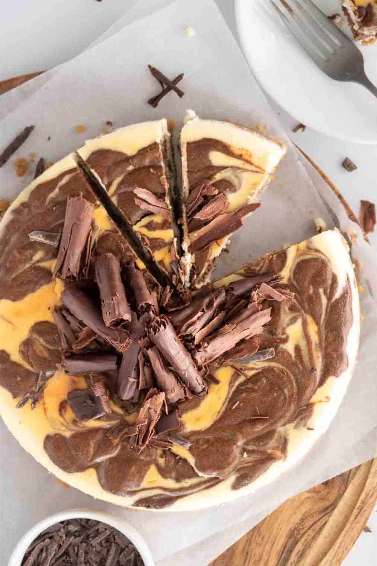 chocolate swirl cheesecake Father's Day Dessert.