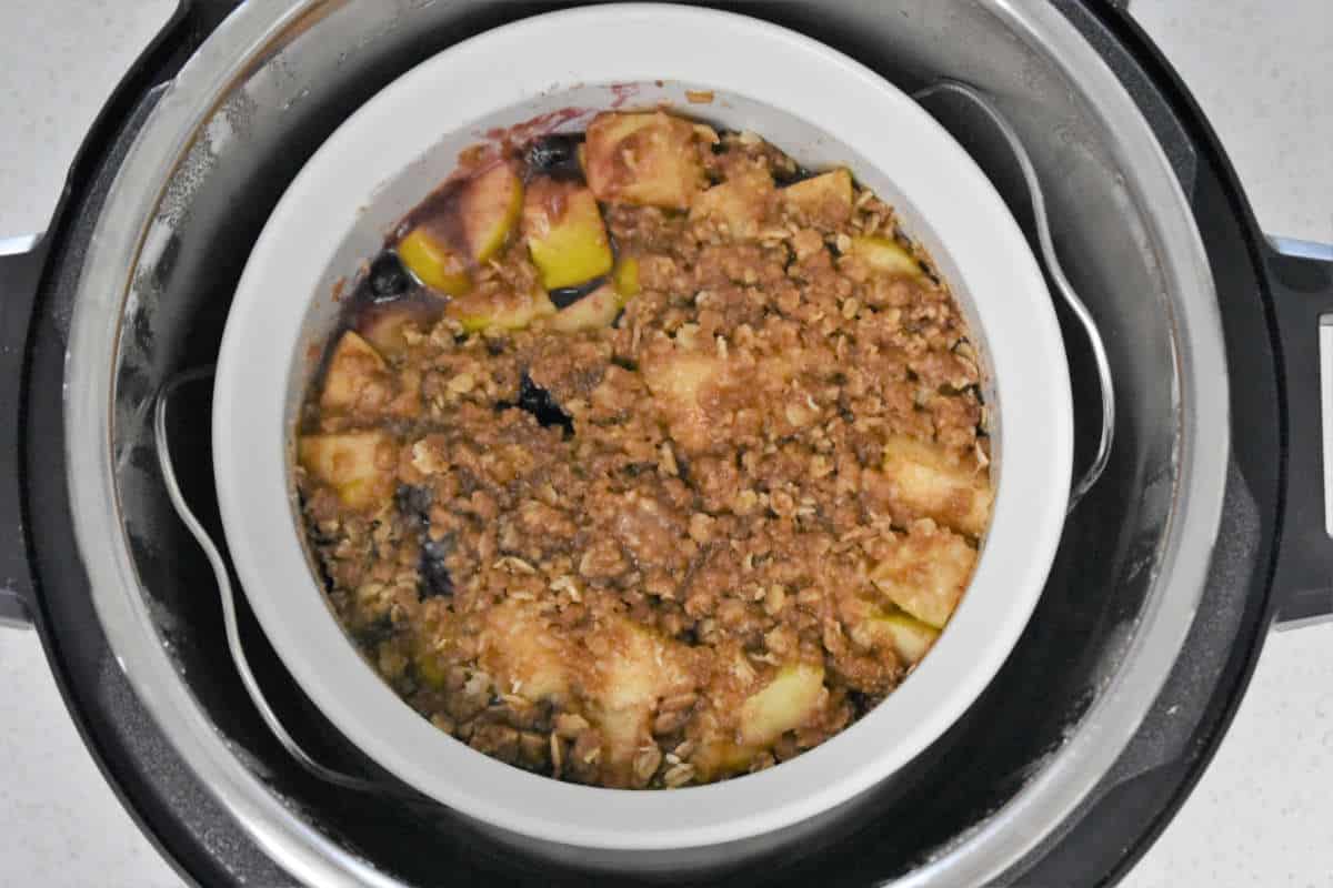 cooked cobbler after cooking in a instant pot.