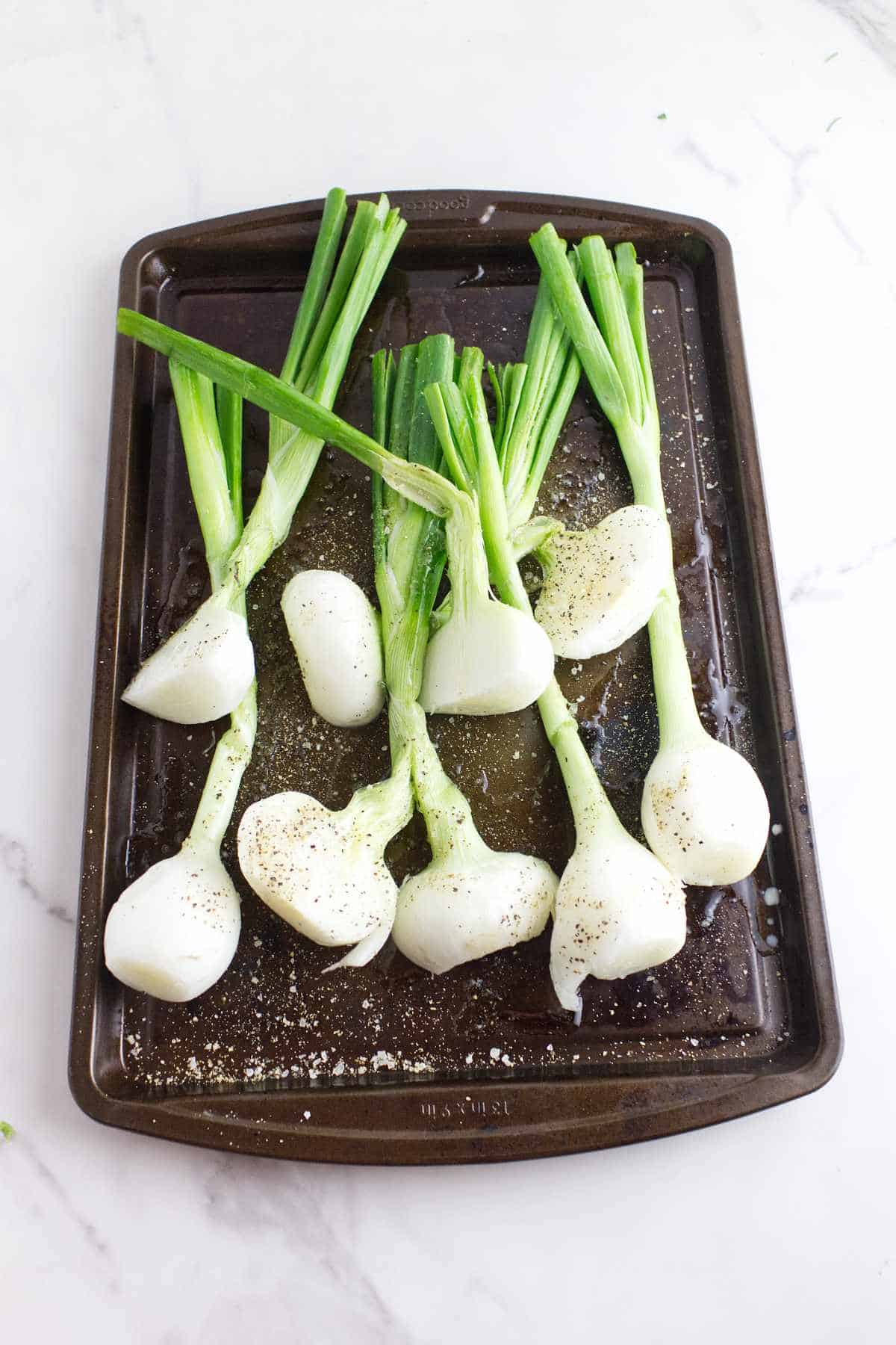 Mexican onions on a sheet pan.