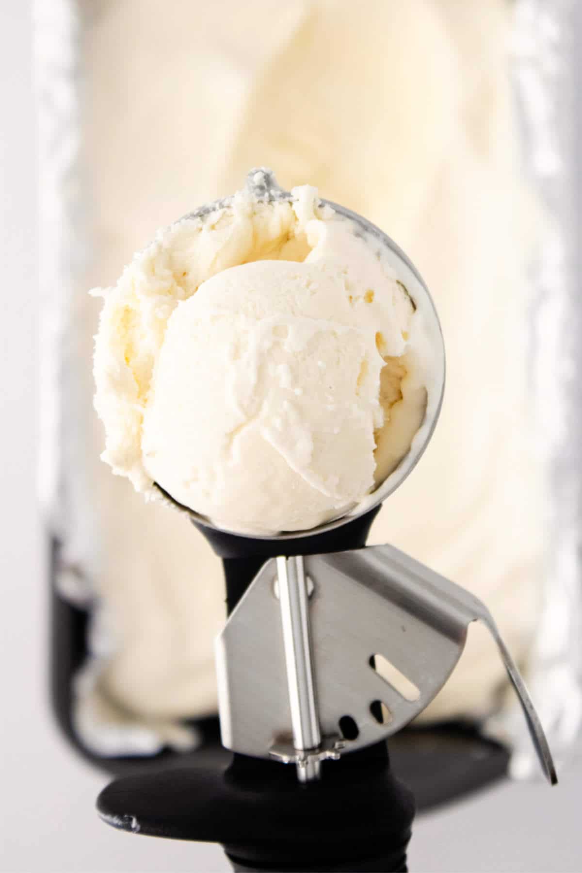 close up of a scoop of Mexican vanilla ice cream.