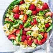 pasta salad with avocado and strawberries.