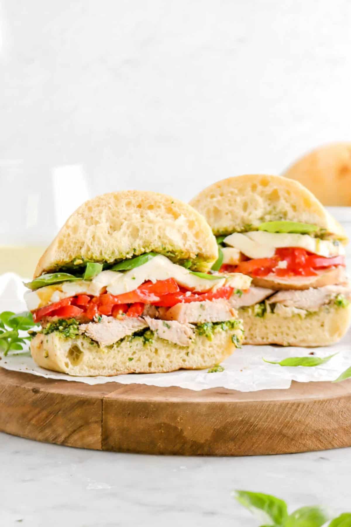 chicken caprese sandwiches  for picnic finger foods.