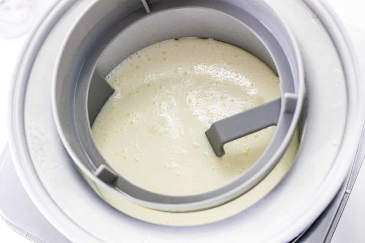 frozen dessert custard poured into a Cuisinart freezer bowl.