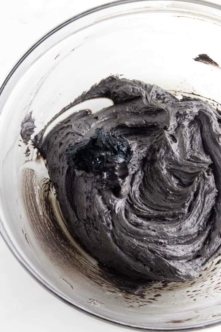 black cocoa paste added to frosting mixture.