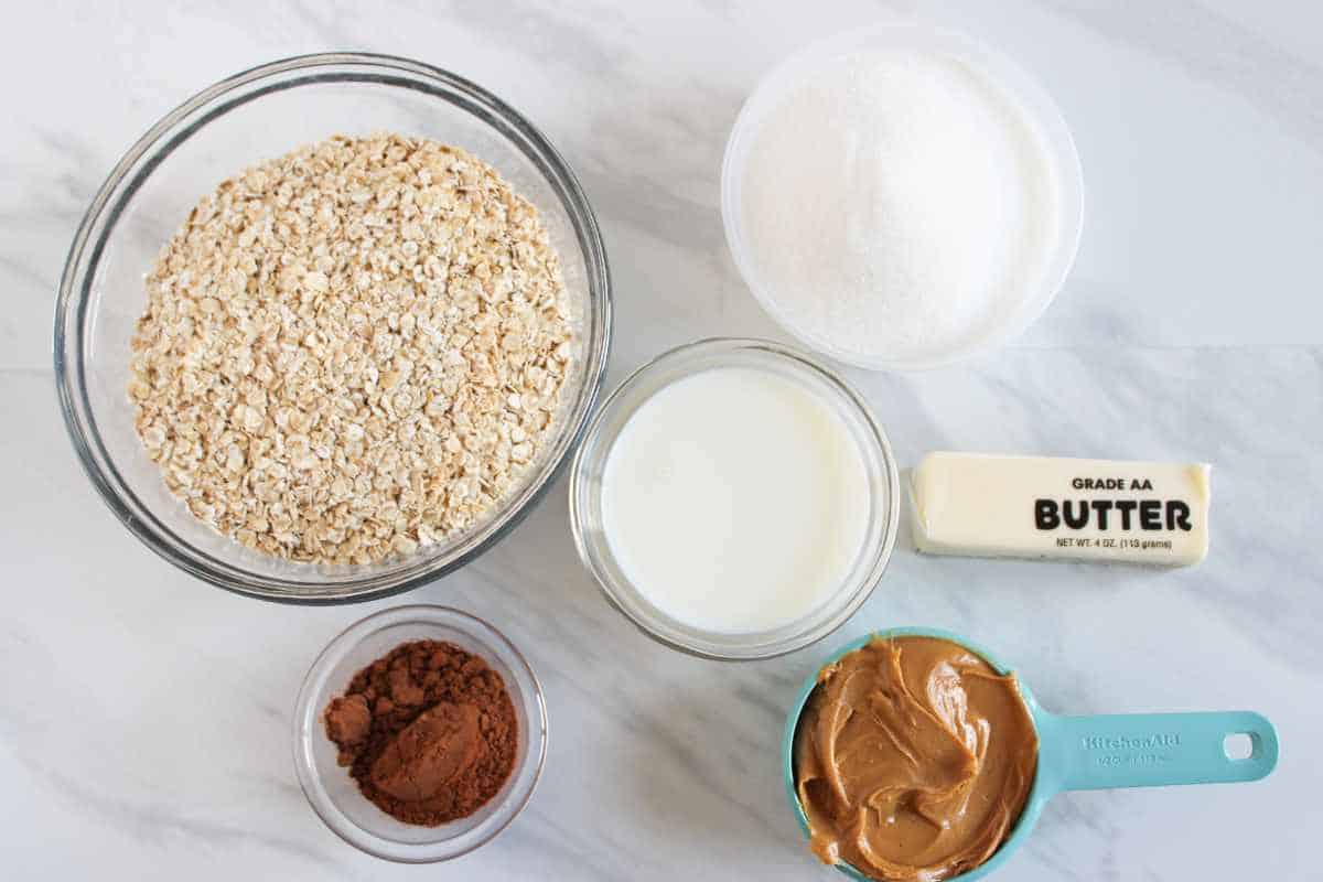 ingredients for no bake cow chip cookies.