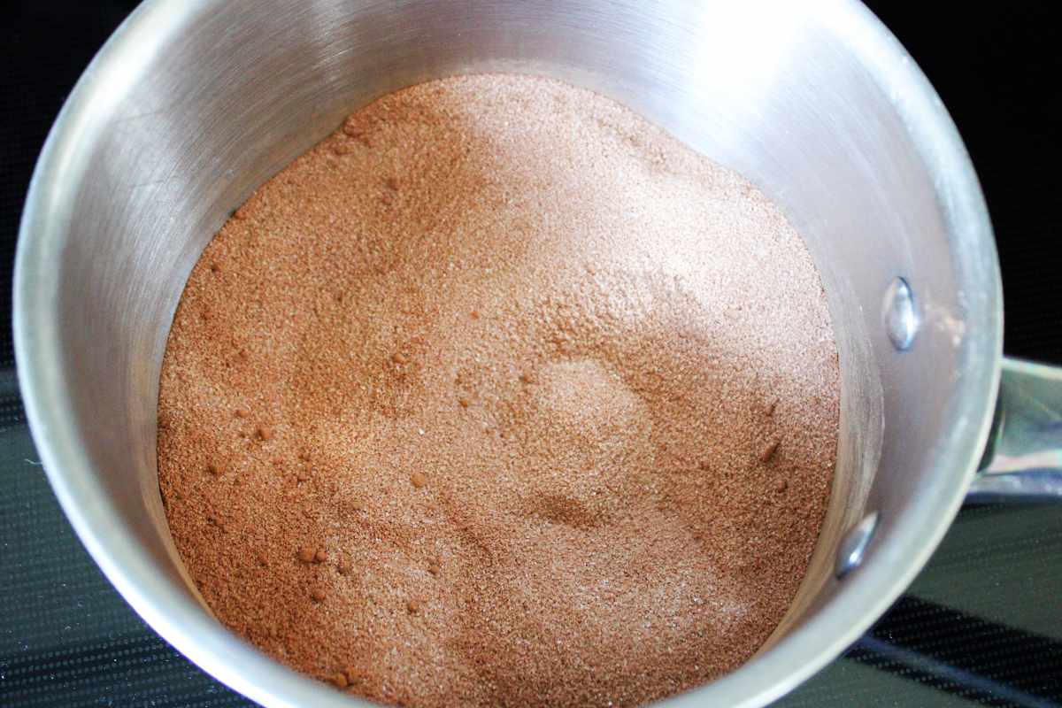 mixed cocoa powder and sugar in a sauce pan.