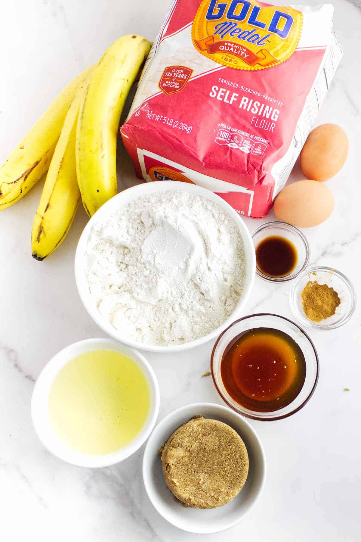 ingredients for making Banana Bread with Self-Rising Flour.