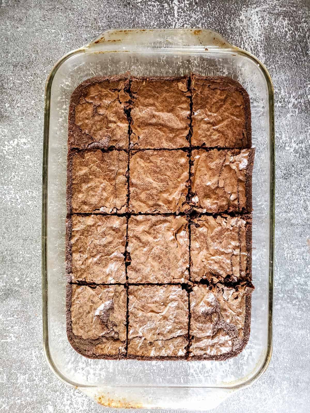 pan of baked brownies, cut.