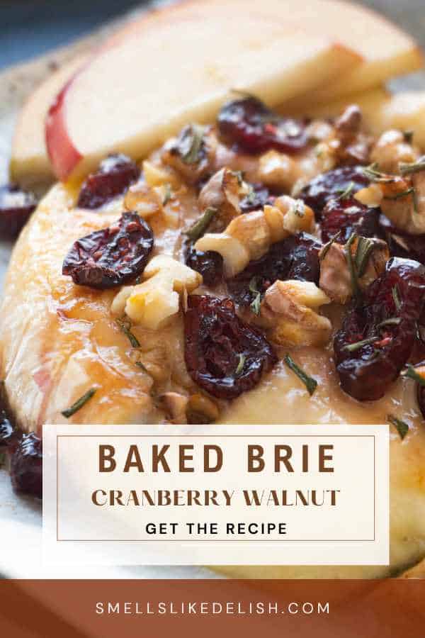 cranberry and walnut topped baked brie.
