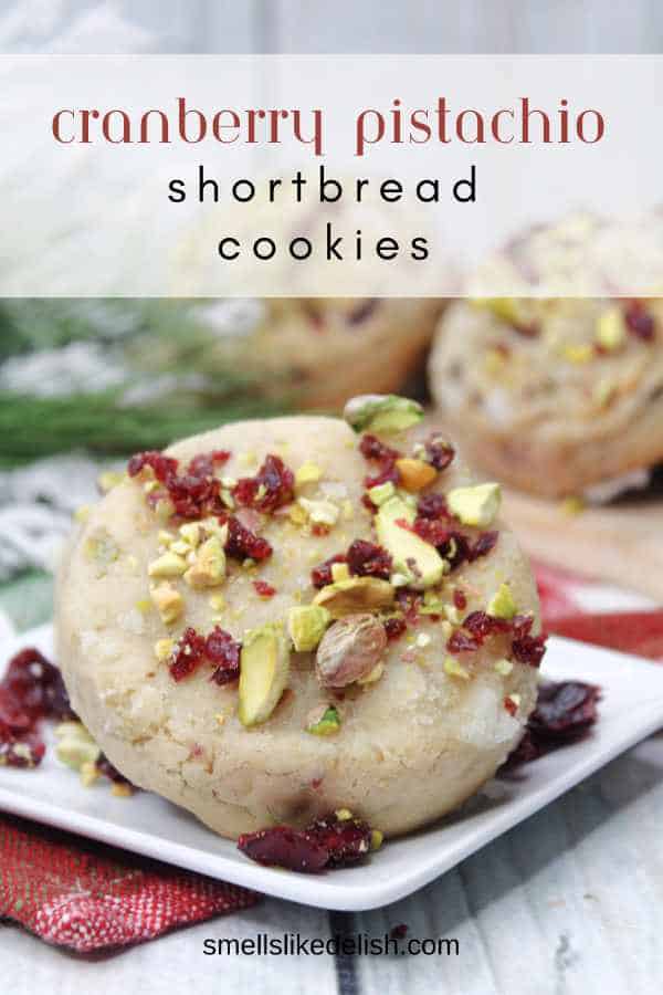 shortbread cookies with pistachio and cranberries on top.