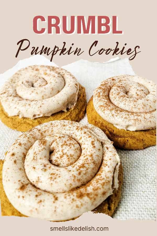 large pumpkin cookies with swirled frosting.